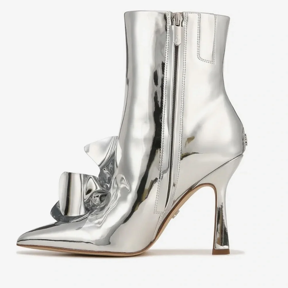 ▶️ Sam Edelman ◀️  Silver Metallic Mirror Bow Esmae Ankle Metallic Boot 11
